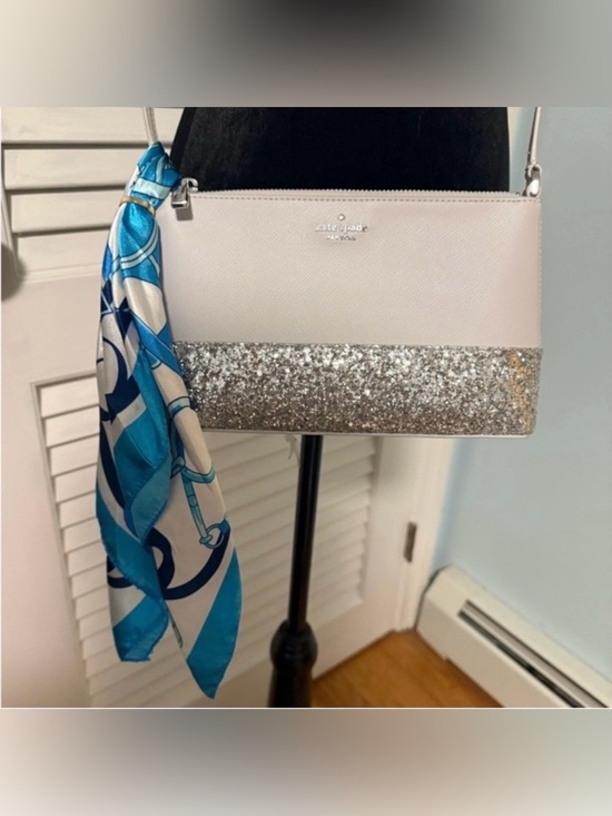 kate spade Handbags - Kate Spade Silver and White Glitter Crossbody bag! NWOT with free bag scarf!